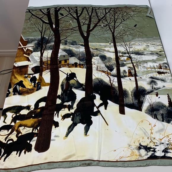 Accessories - Silk Scarf Pieter Bruegel Hunters In The Snow Square Nature Winter Handmade Read